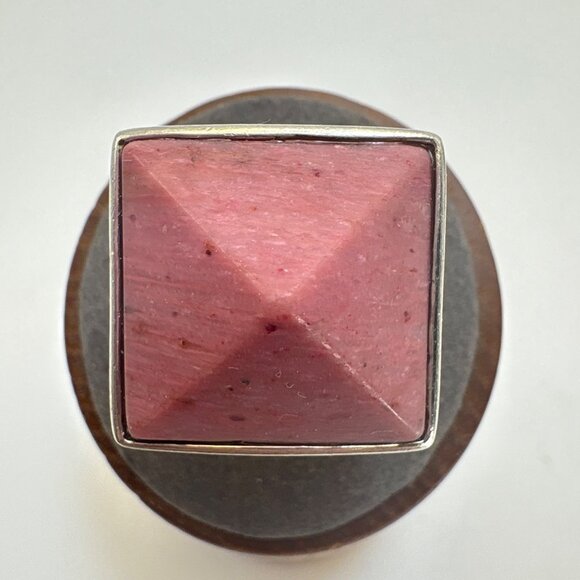 VTG Sterling Silver 925 Rhodonite Bezel Set Tapered Band Statement Ring Size 5 - Picture 1 of 10